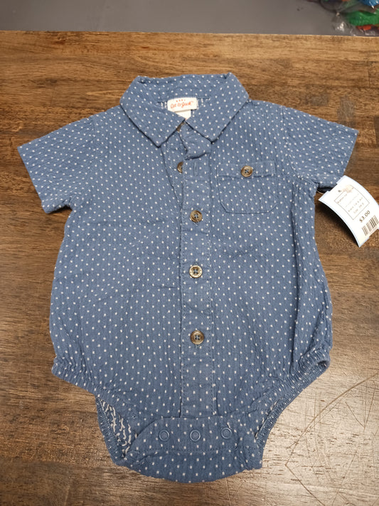 Blue/White Polka Dot Cat & Jack Button Up Onesie, 3M B