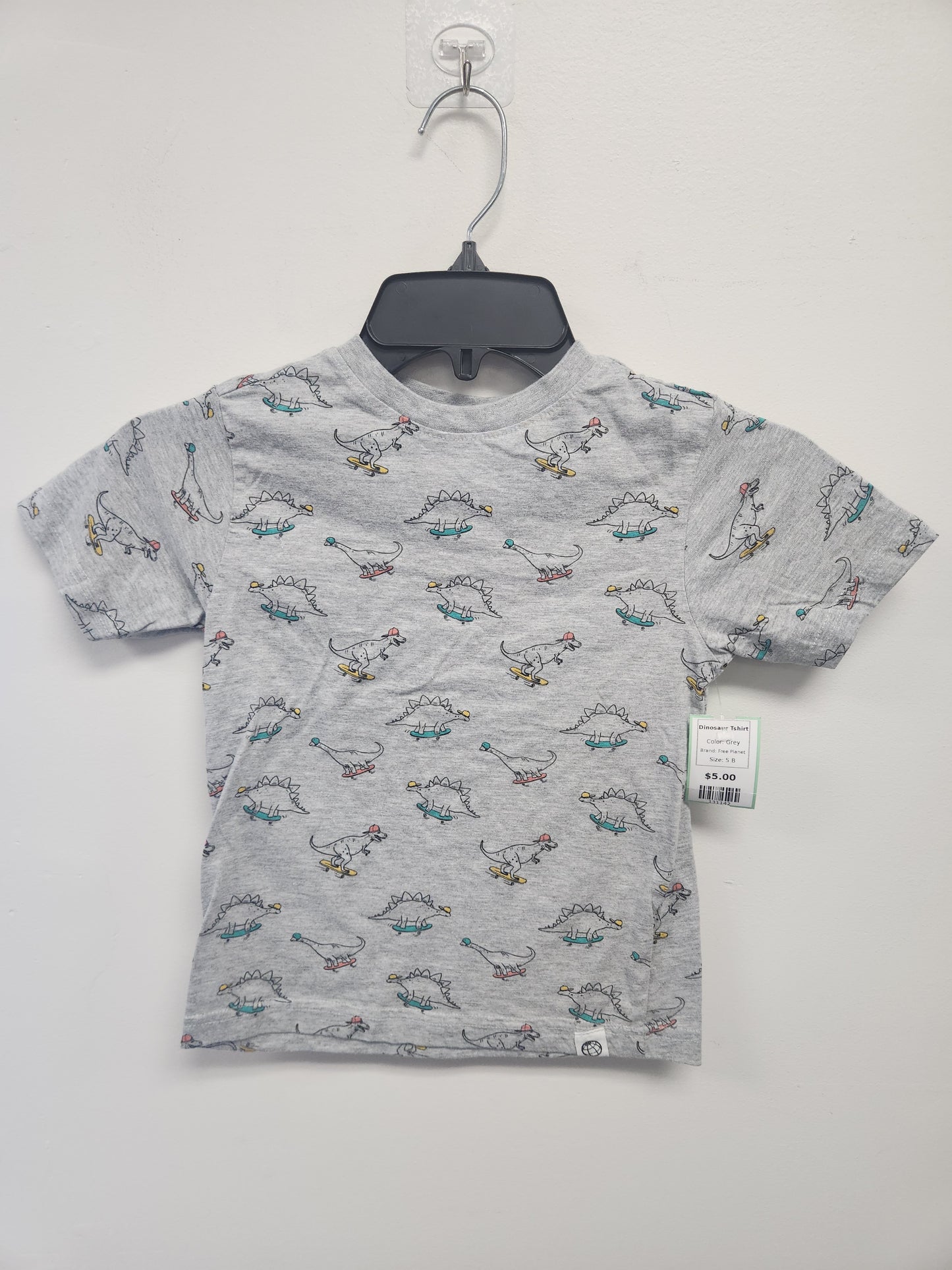 Grey Free Planet Dinosaur Tshirt, 5 B