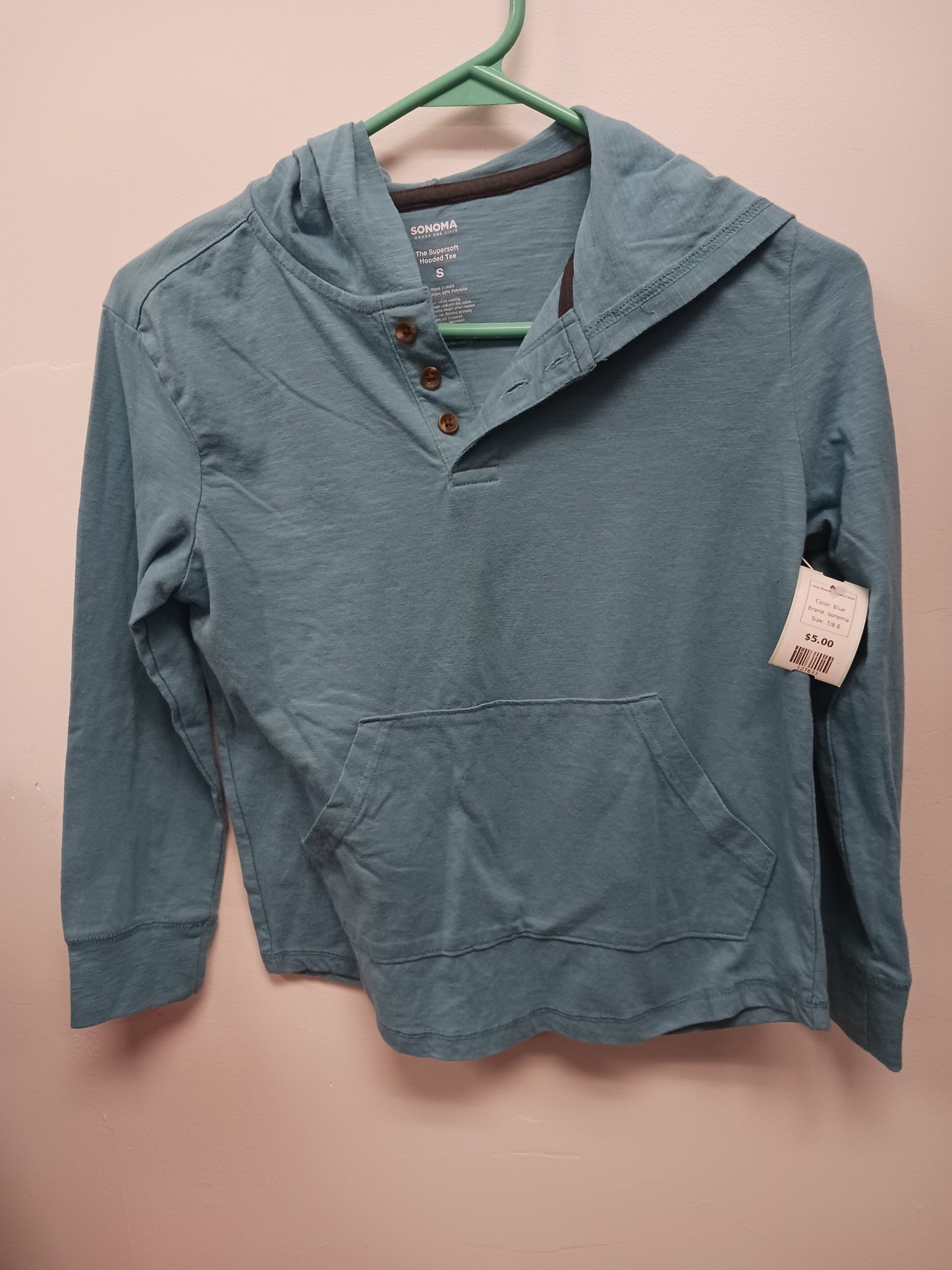 Blue Sonoma Long Sleeve Hooded Shirt, 7/8 B