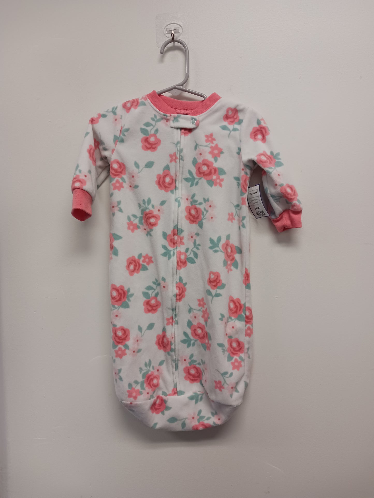 White/Pink Flower Carters Sleepsack, NB G