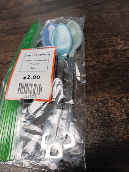 blue/green  Bag of 3 Spoons