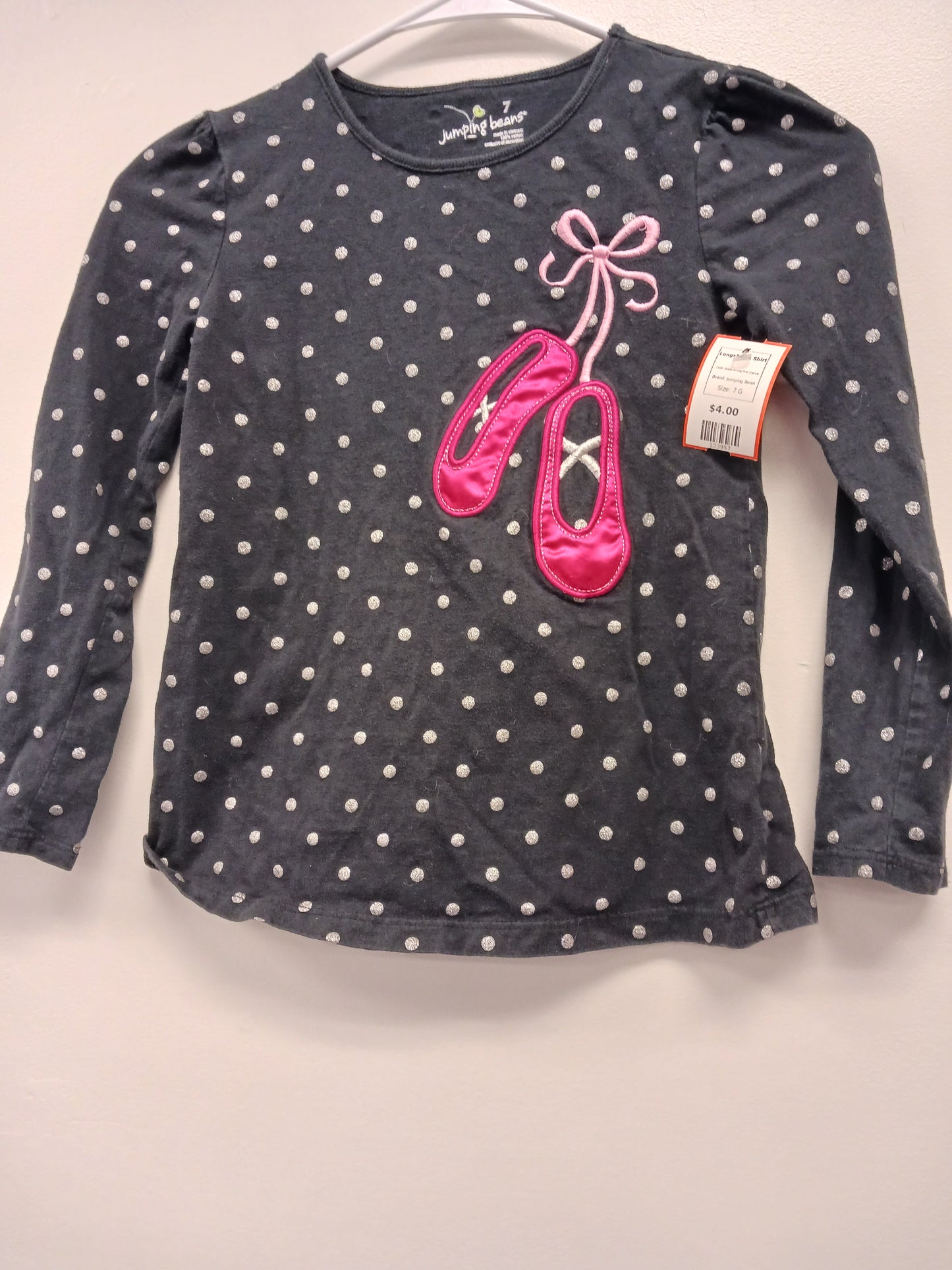 Black/White/Pink Dance Jumping Bean Longsleeve Shirt, 7 G