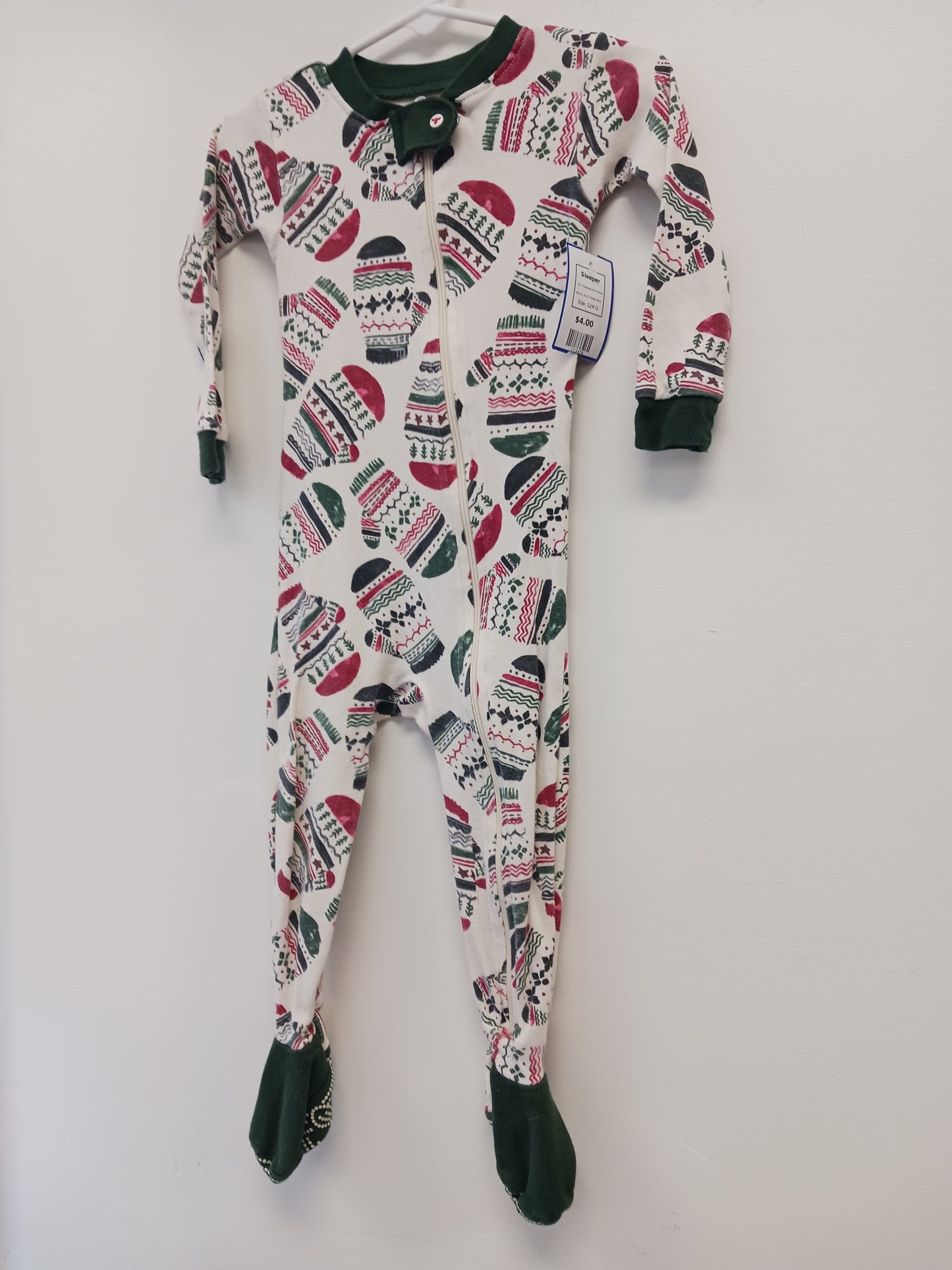 White/Green/Red Christmas Burt's Bees Baby Sleeper, 12M G