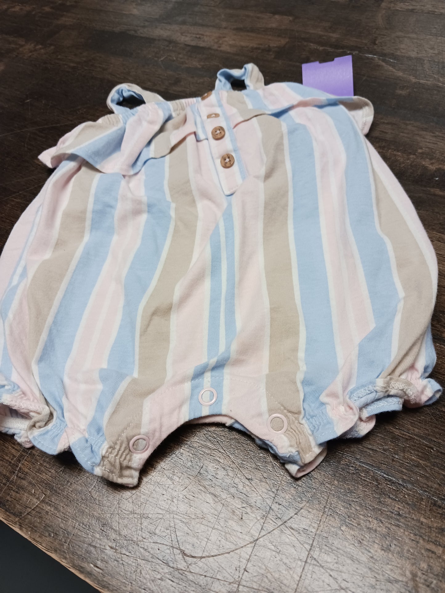 Pink/Tan/Blue Striped Carters Short One Piece, 3M G