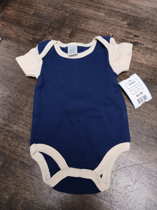 Navy/Tan Baby Kiss Onesie, NB B