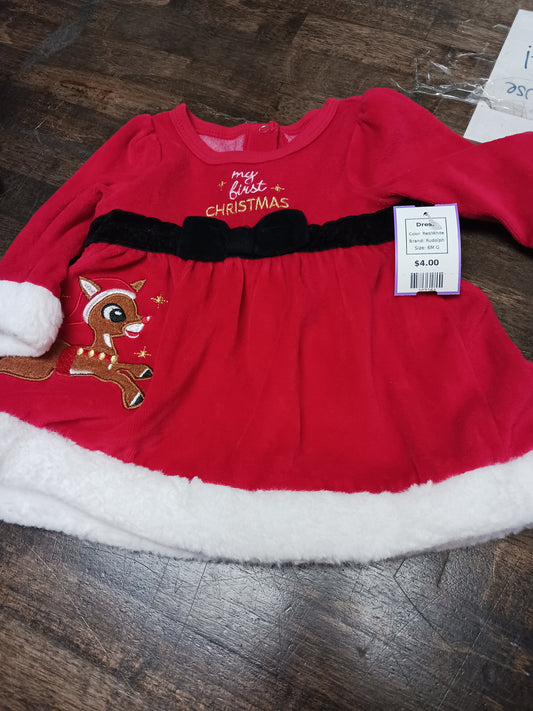 Red/White Rudolph Dress, 6M G