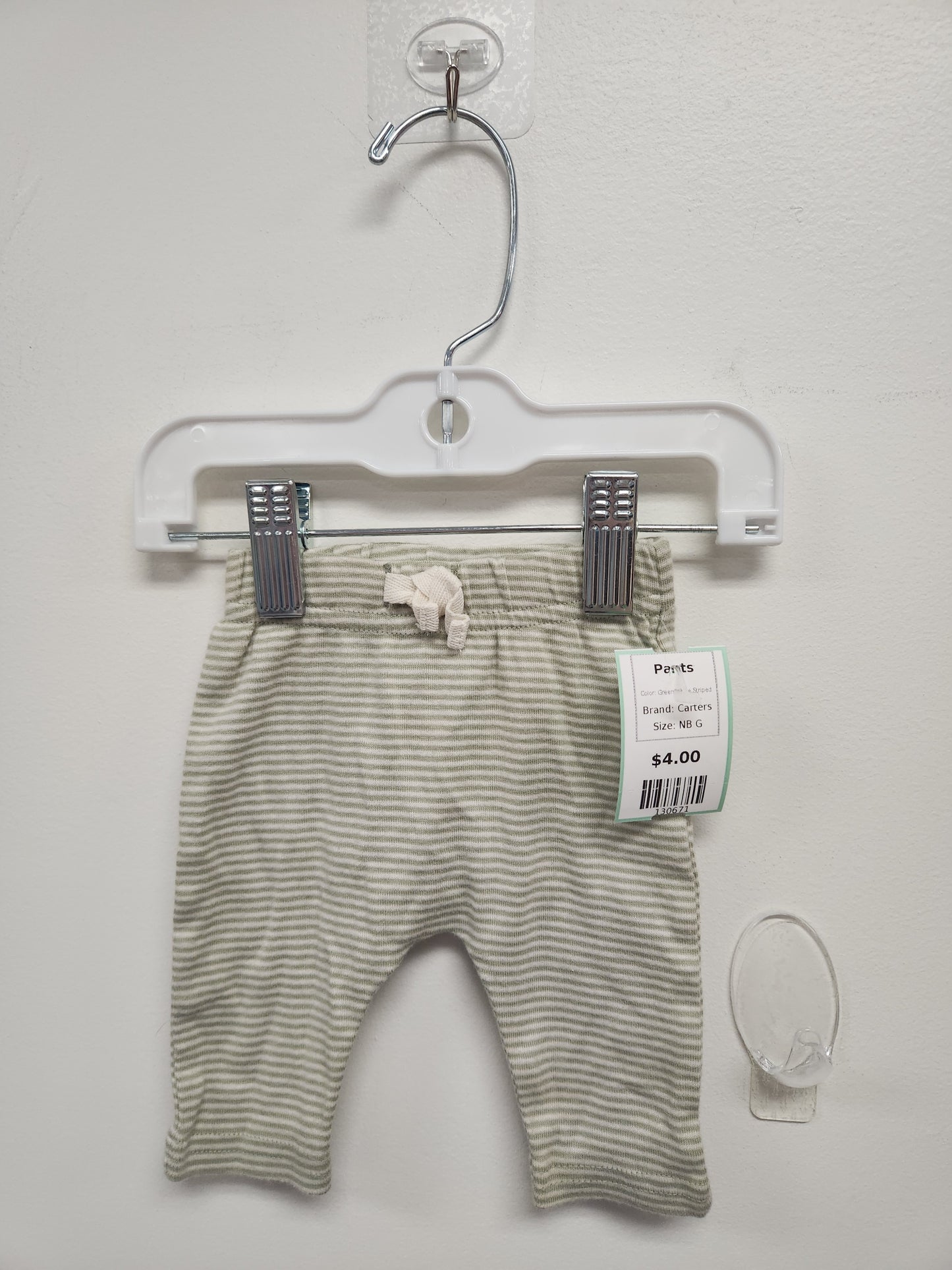 Green/White Striped Carters Pants, NB G