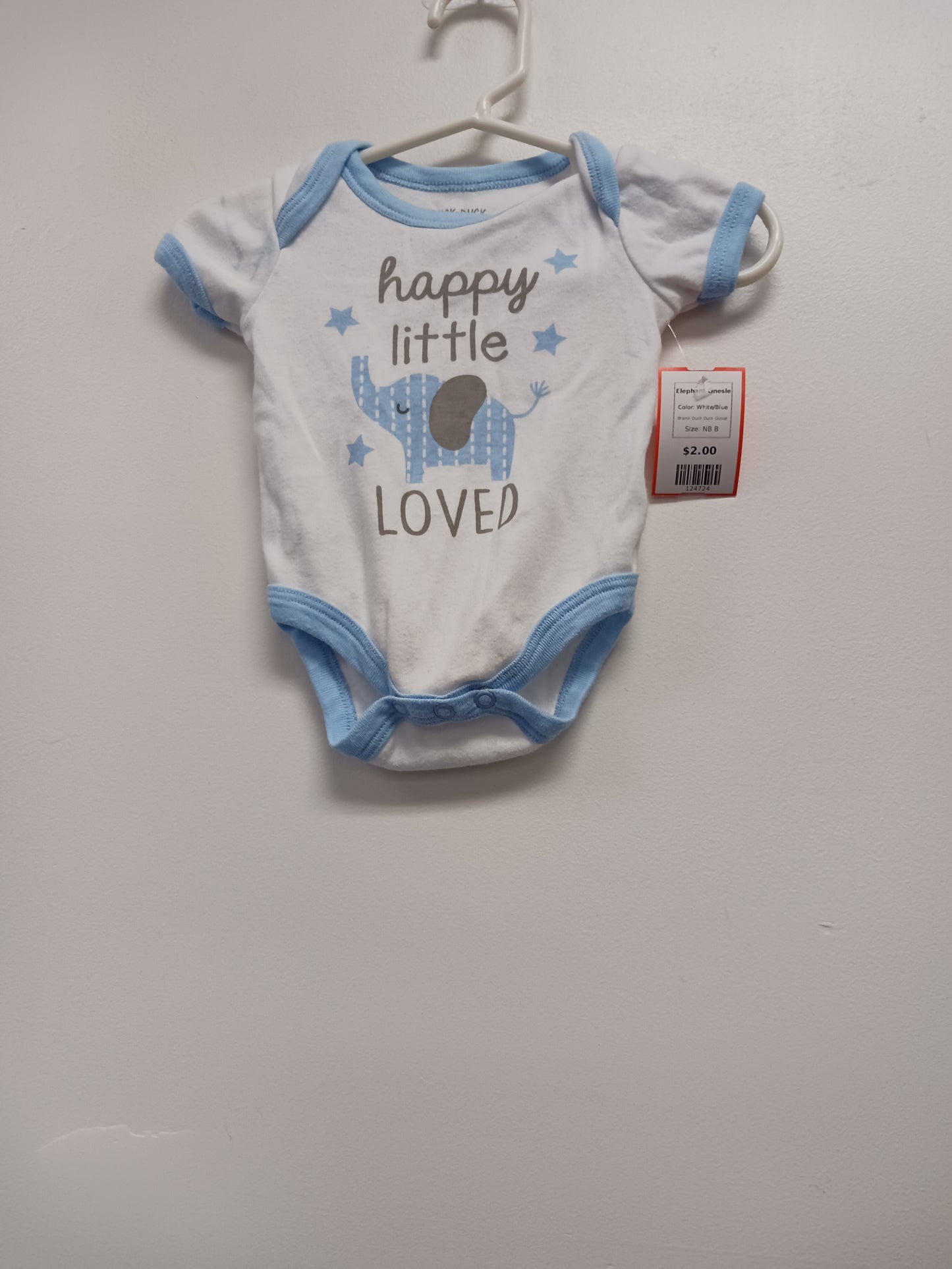 White/Blue Duck Duck Goose Elephant Onesie, NB B