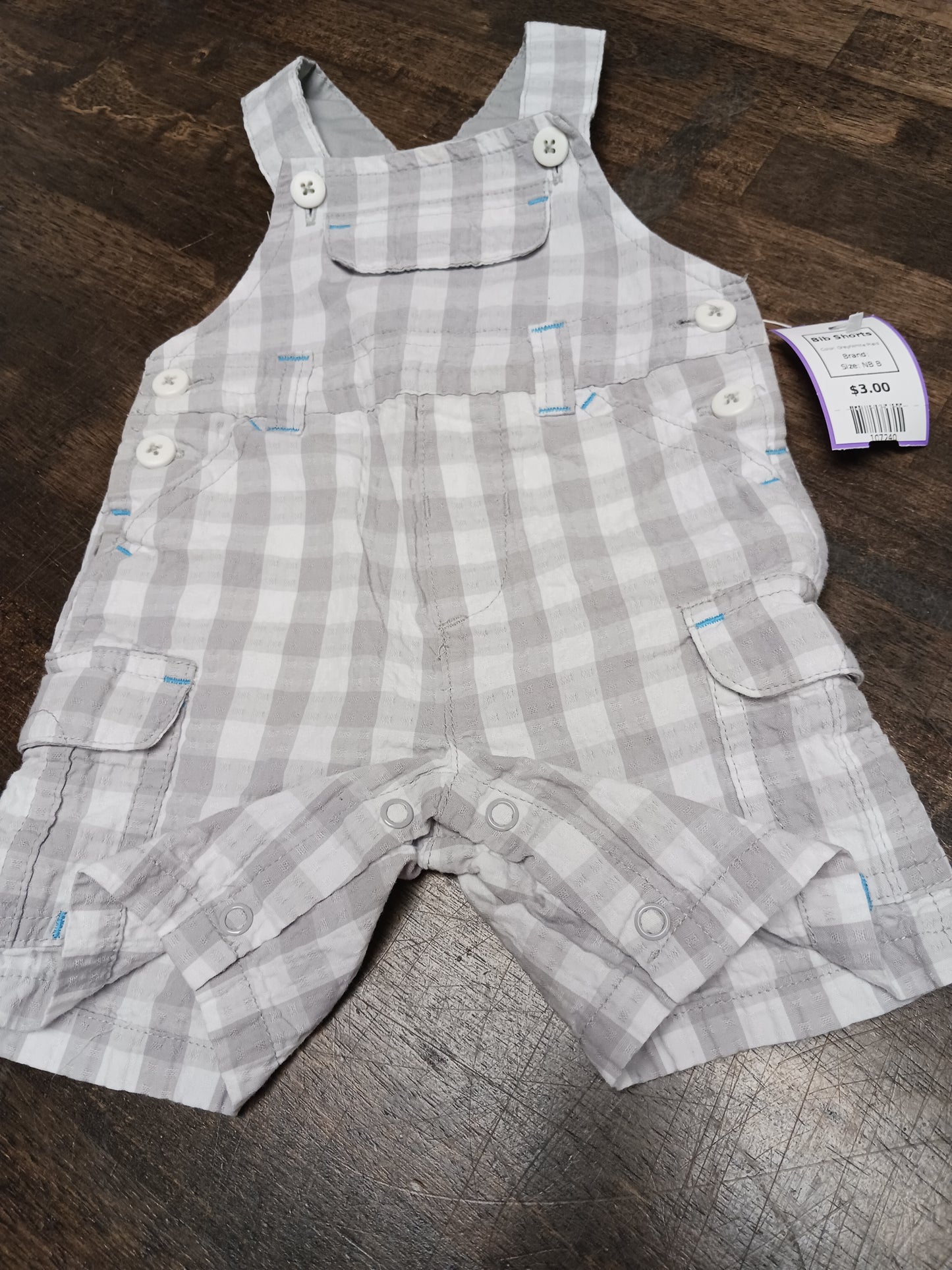 Grey/White Plaid  Bib Shorts, NB B