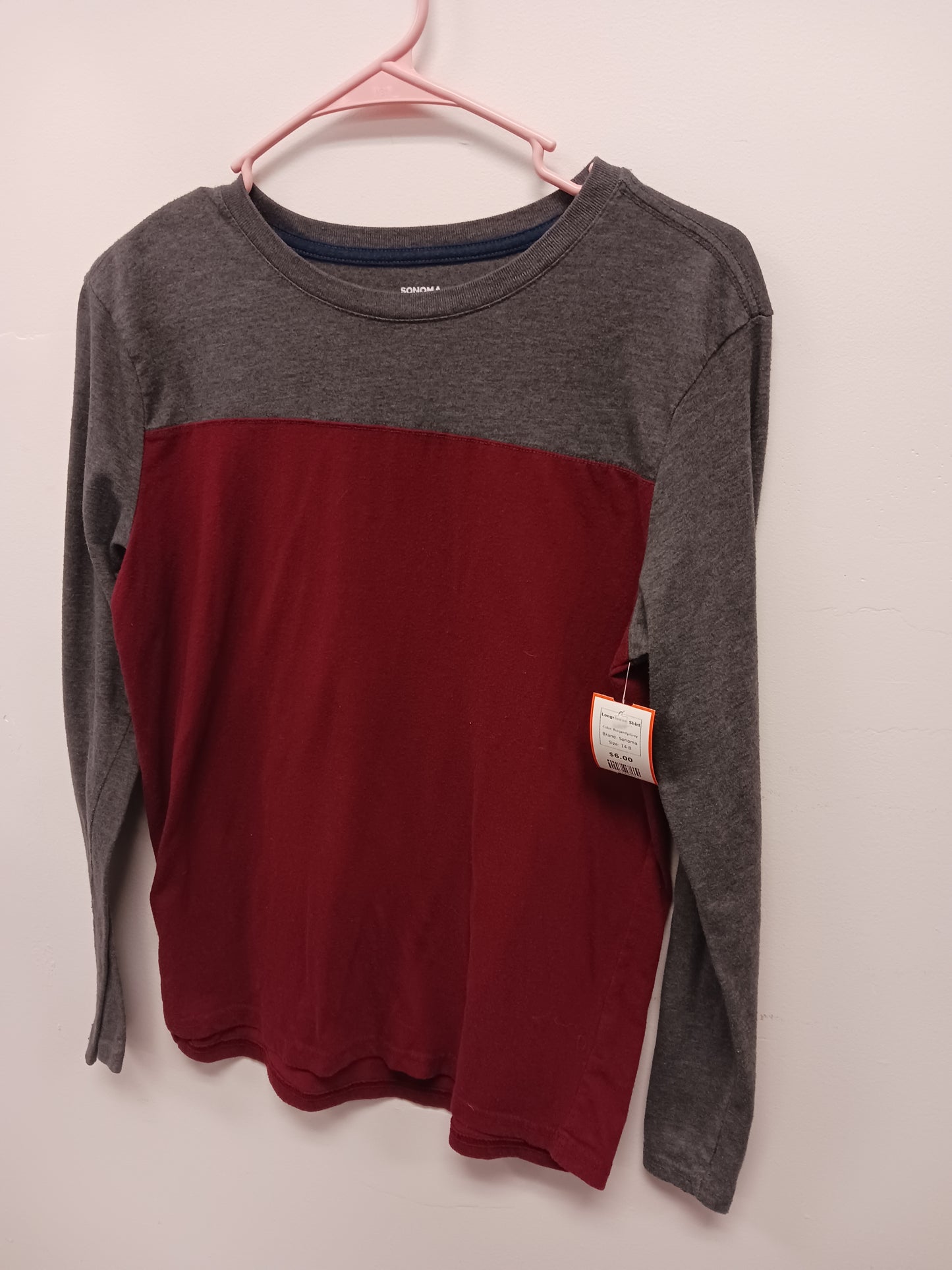 Burgandy/Grey Sonoma Longsleeve Shirt, 14 B