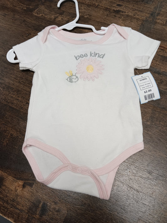 White/Pink Flower Minibean Onesie, 6-9M G