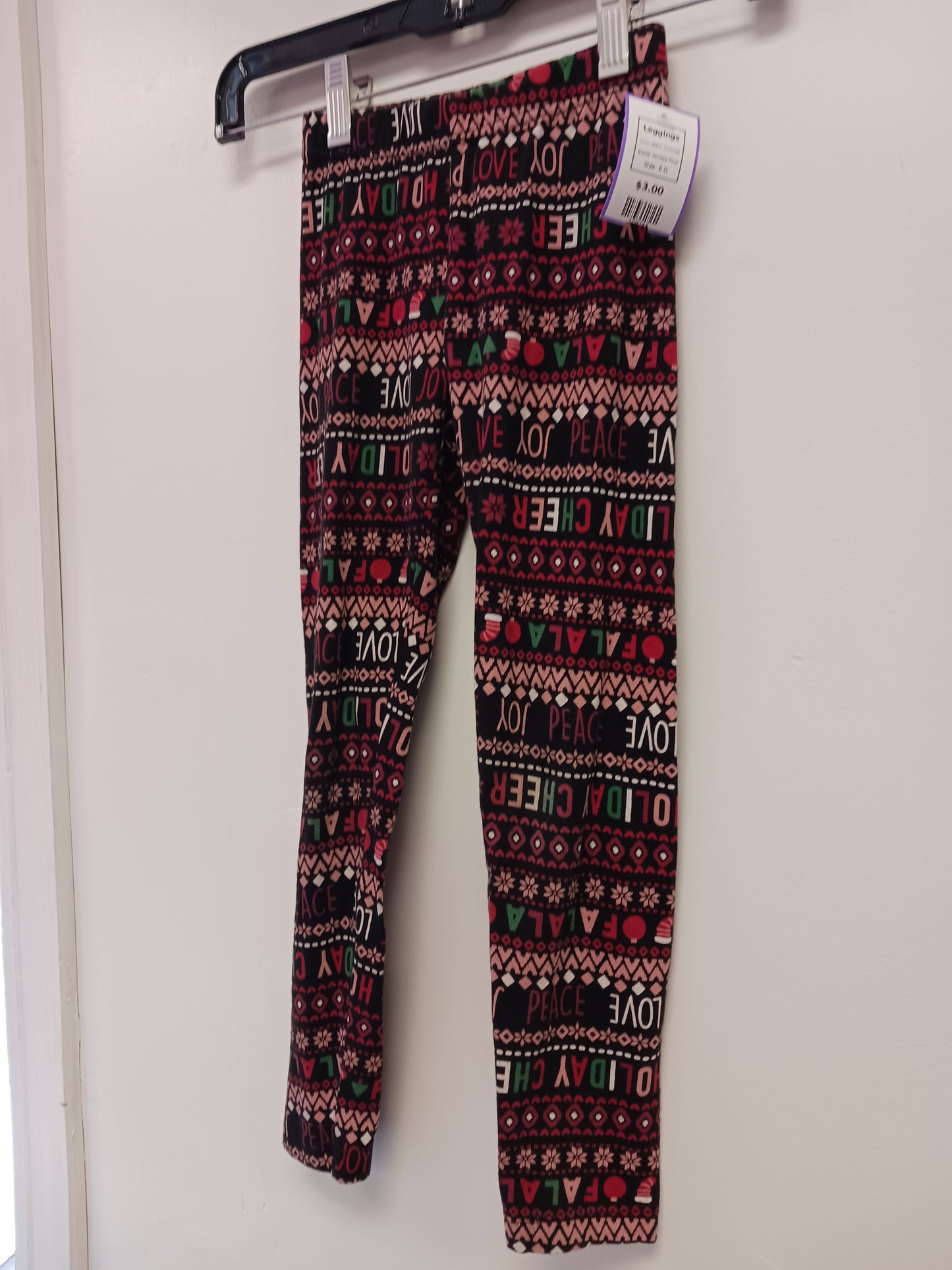 Black Chritmas Holiday Time Leggings, 6 G