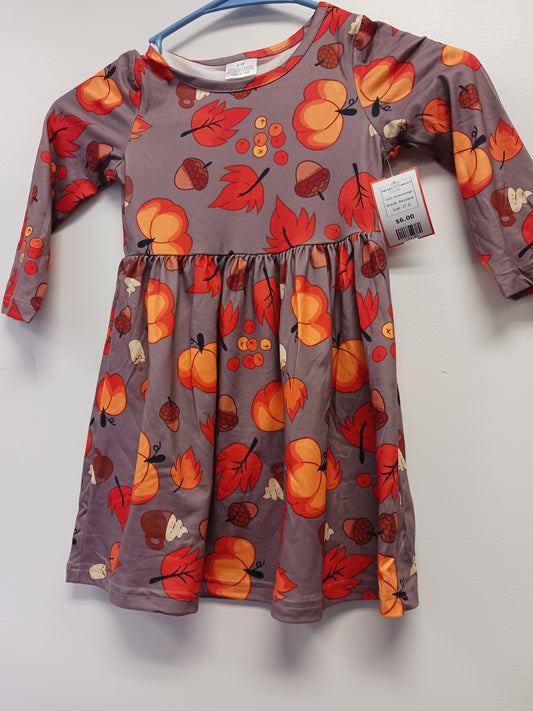 brown/orange Boutique Fall Leaves Dress 2/3, 2T G