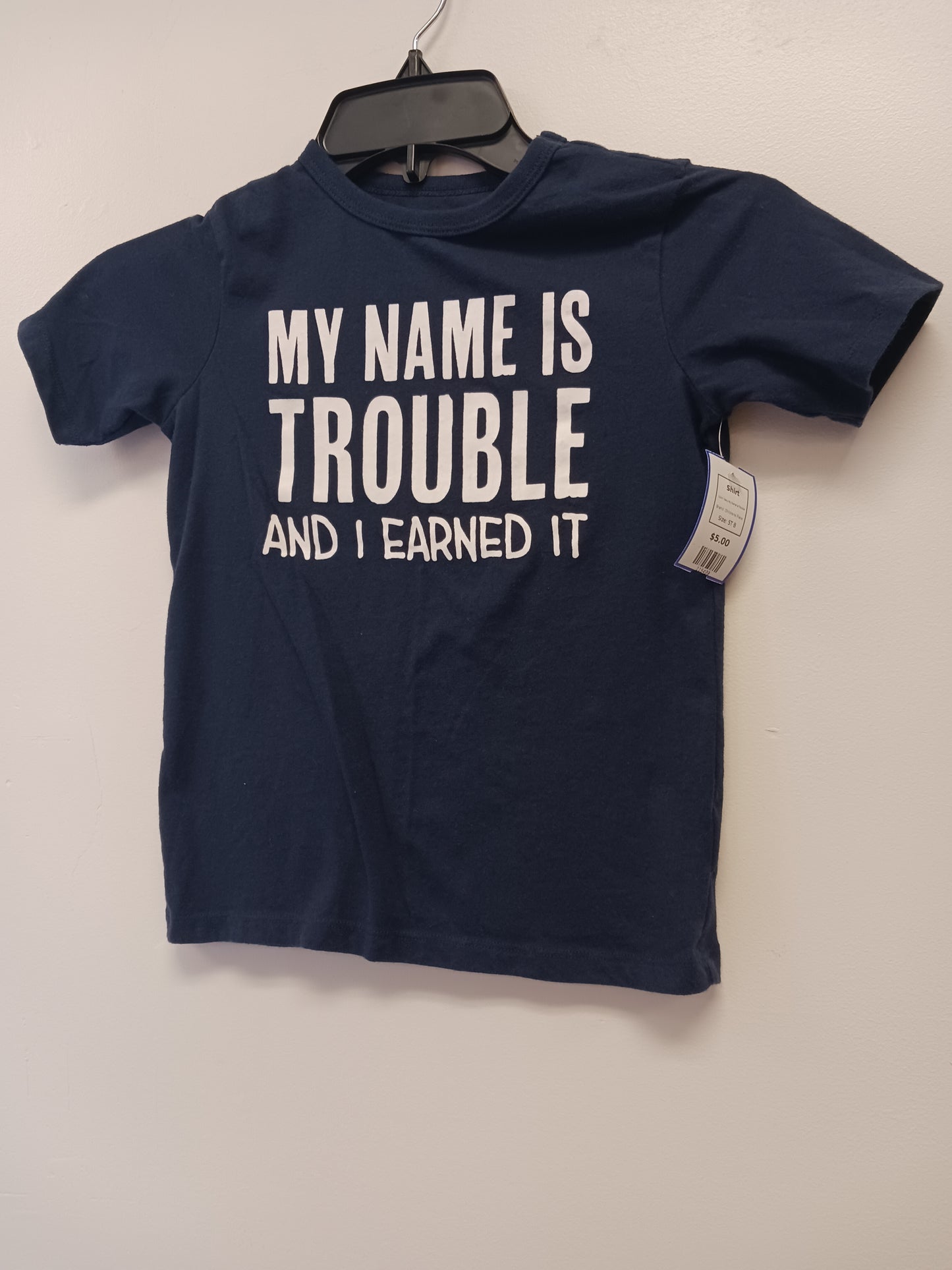 Navy My Name Is Trouble Childrens Place Shirt, 5T B