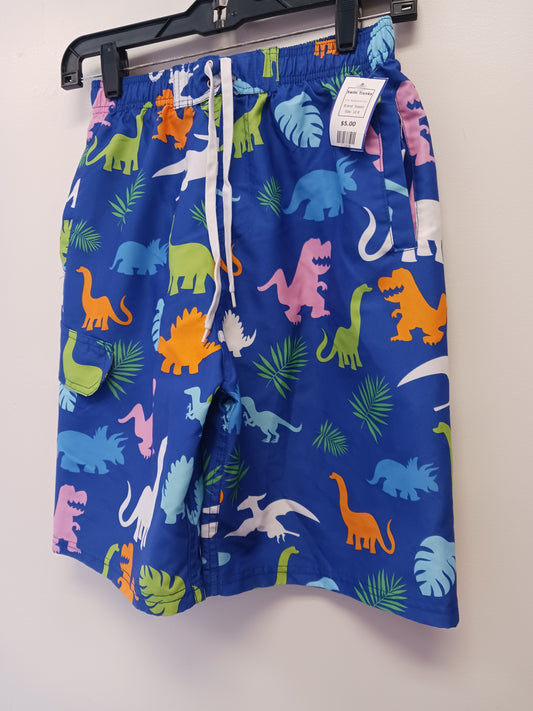Blue/Colorful Dino Sloosh Swim Trunks, 10 B