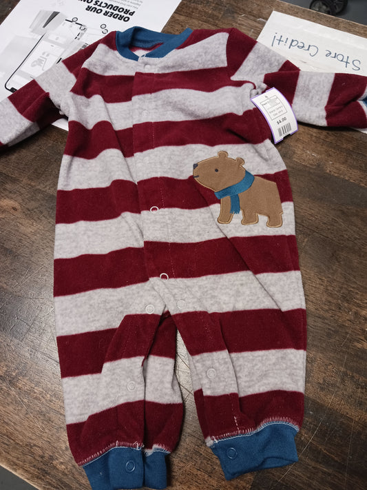 Burgandy/Grey Striped Carters Pant One Piece, 3M B