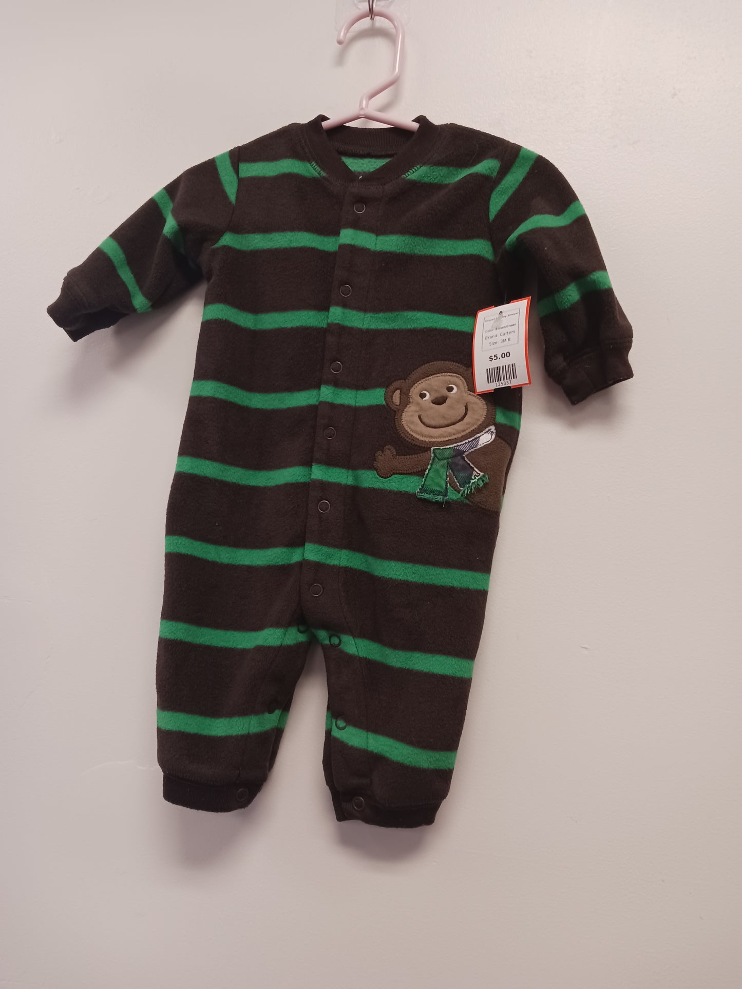 Brown/Green Carters Striped Monkey Sleeper, 3M B