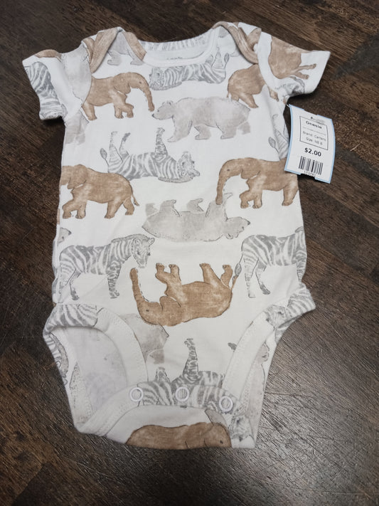 White/Brown/Grey Animal Carters Onesie, NB B
