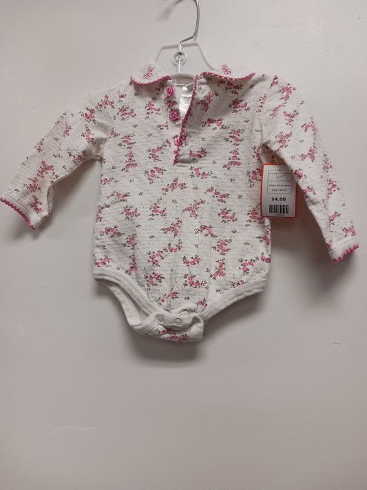 White/Pink Flower Disney Baby Long Sleeve Flower Onesie, 6M G