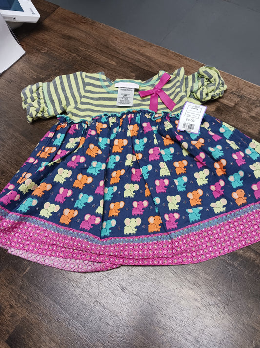 Green/Grey/Navy/Purple Elephant Bonnie Baby Dress, 12M G