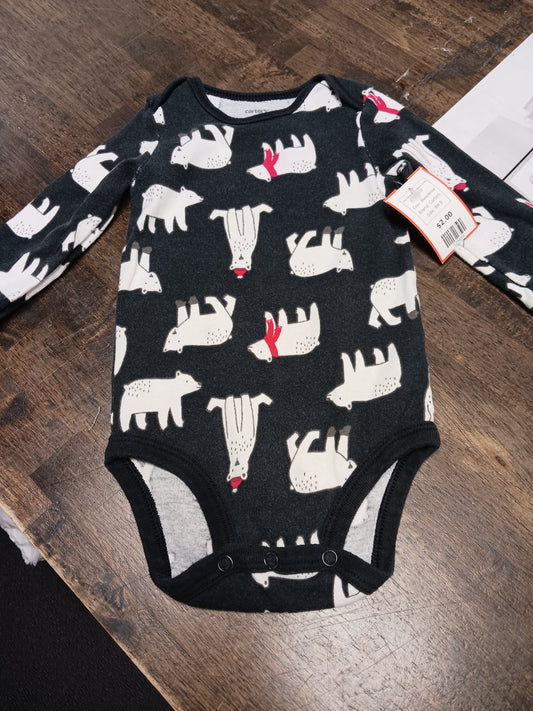 Black/White Carters Long Sleeve Polar Sleeve Onesie, 9M B