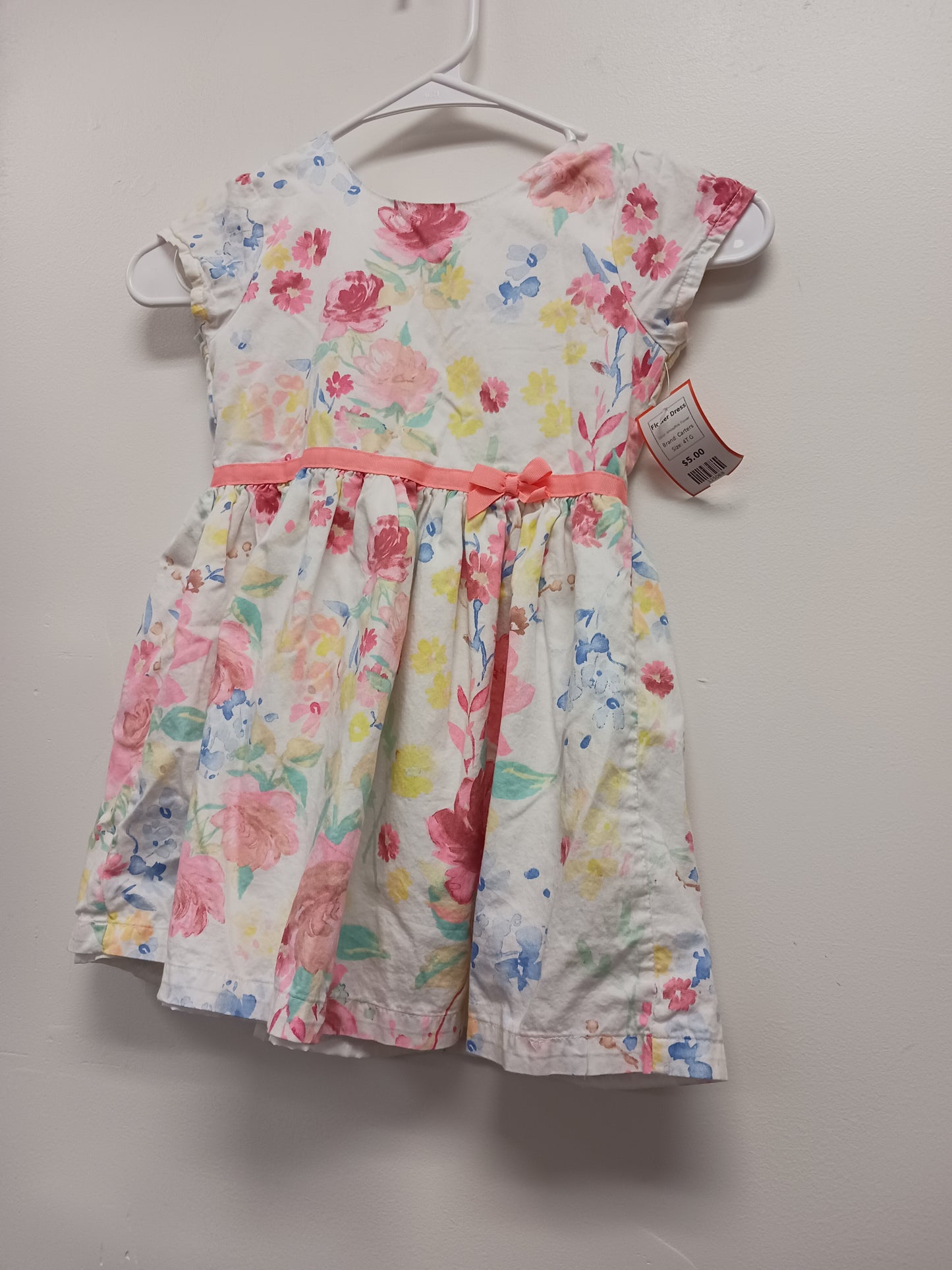 White/Pink Flower Carters Flower Dress, 4T G