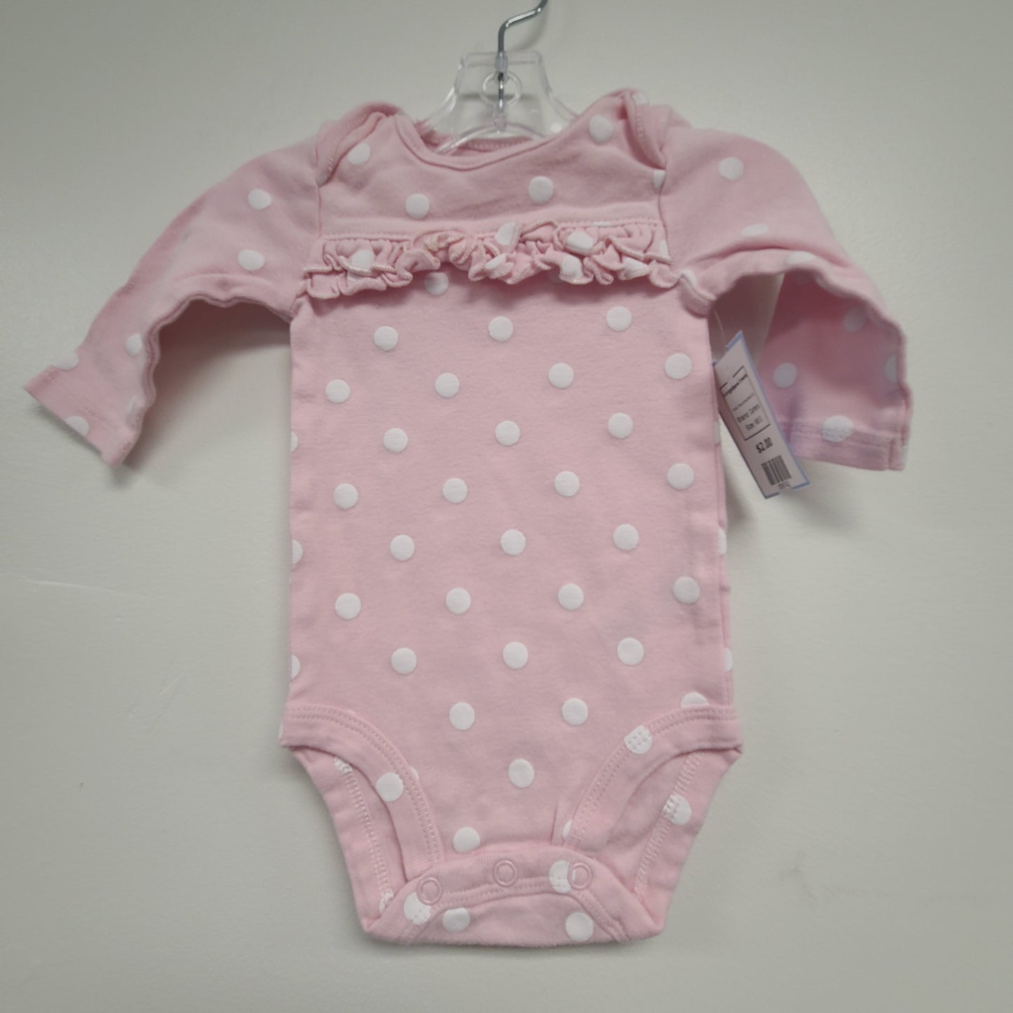 Pink/White Polka Dot Carters Longsleeve Onesie, NB G
