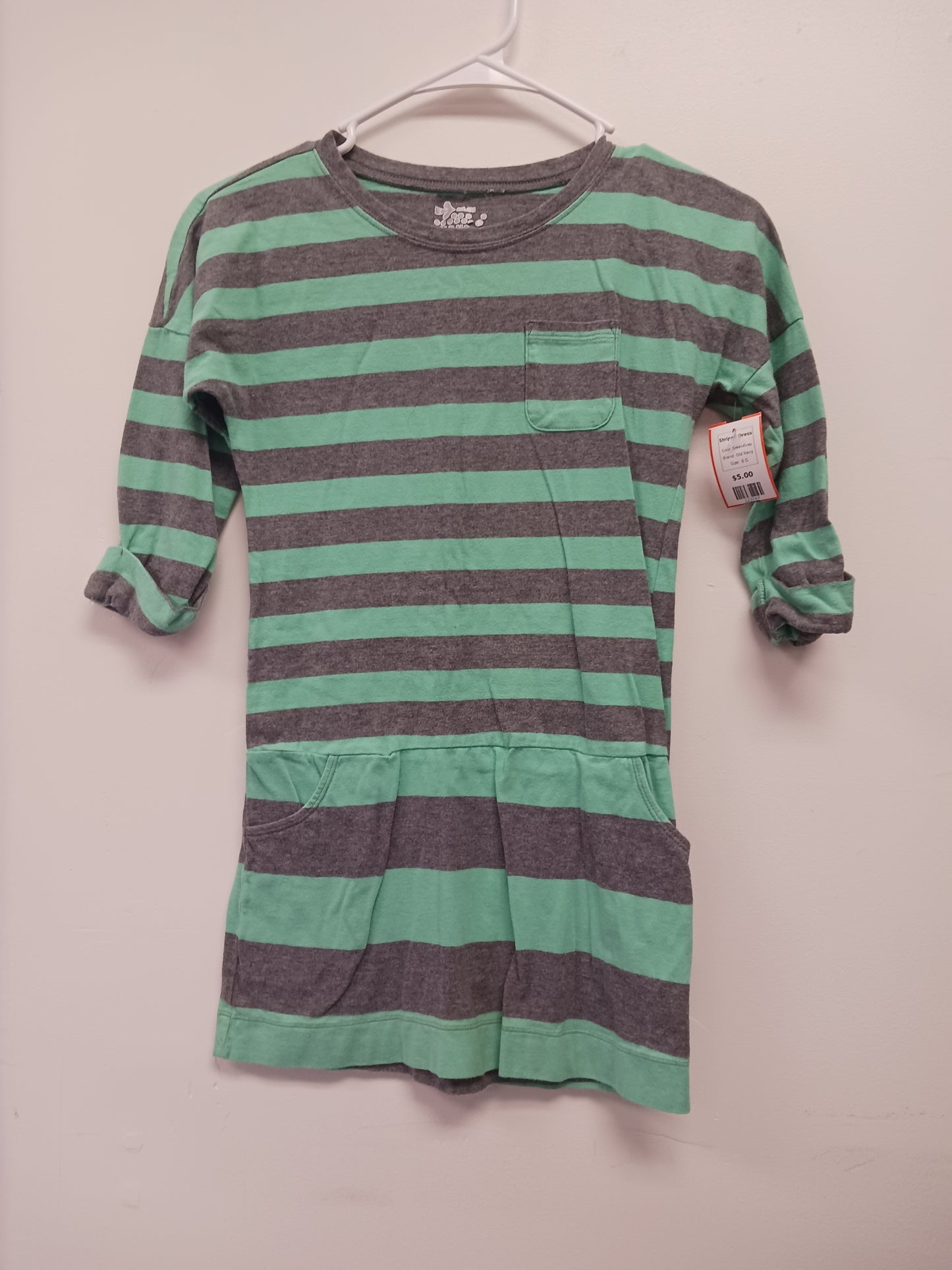 Green/Grey Old Navy Striped Dress, 8 G