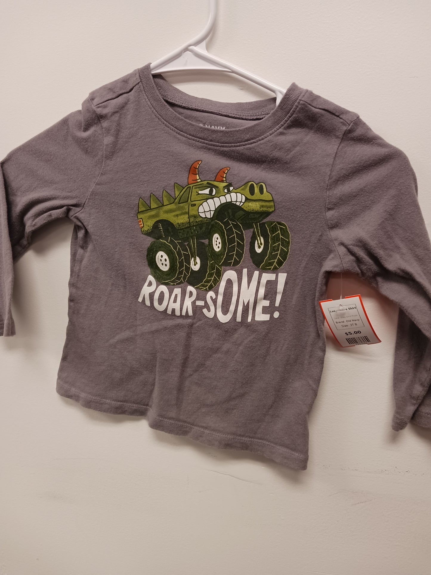 Grey Dino Truck Old Navy Longsleeve Shirt, 3T B