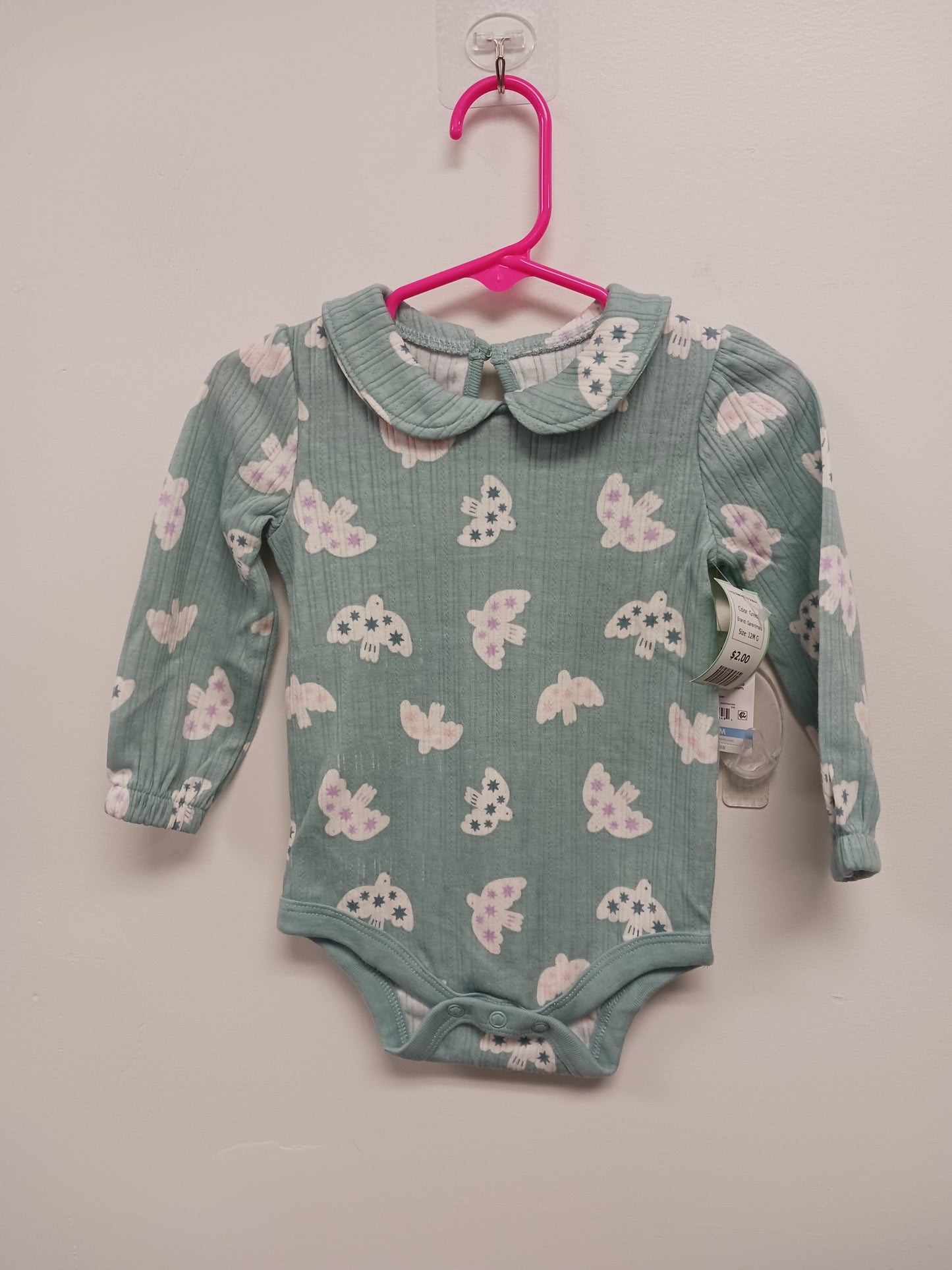 Green Garanimals Long Sleeve Bird Onesie, 12M G
