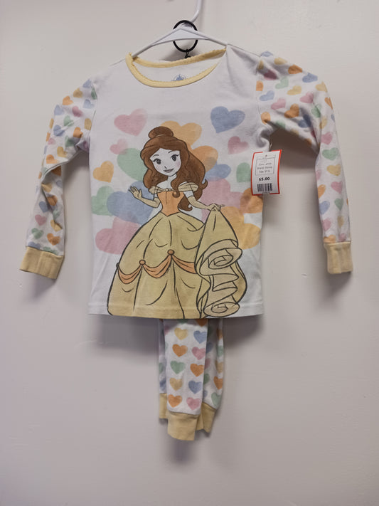 white Disney 2 Piece Belle/hearts PJS, 5T G