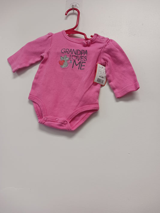 Pink Grandpa Loves Me Carters Longsleeve Onesie, 3M G