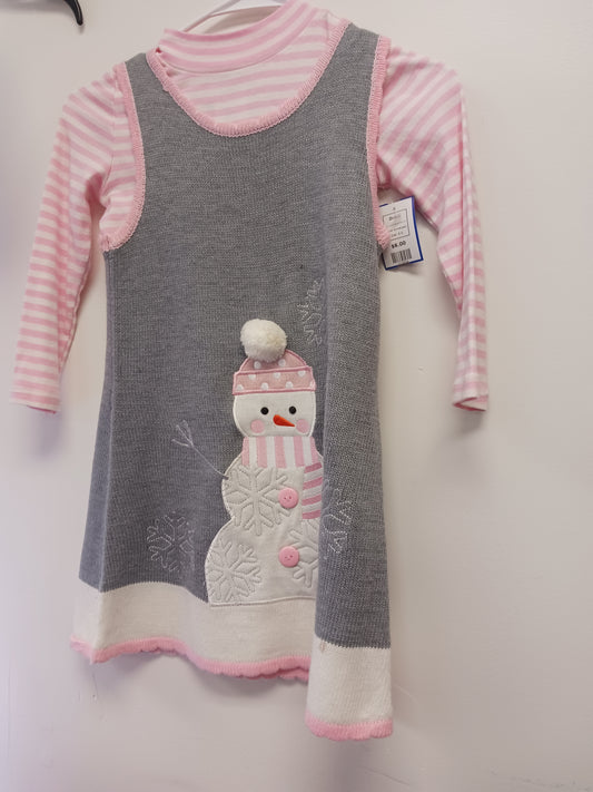 Grey/White/Pink Snowman Bonnie Jean Dress, 6 G