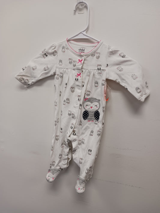 white/grey/pink Child of Mine Owl Sleeper, 6M G