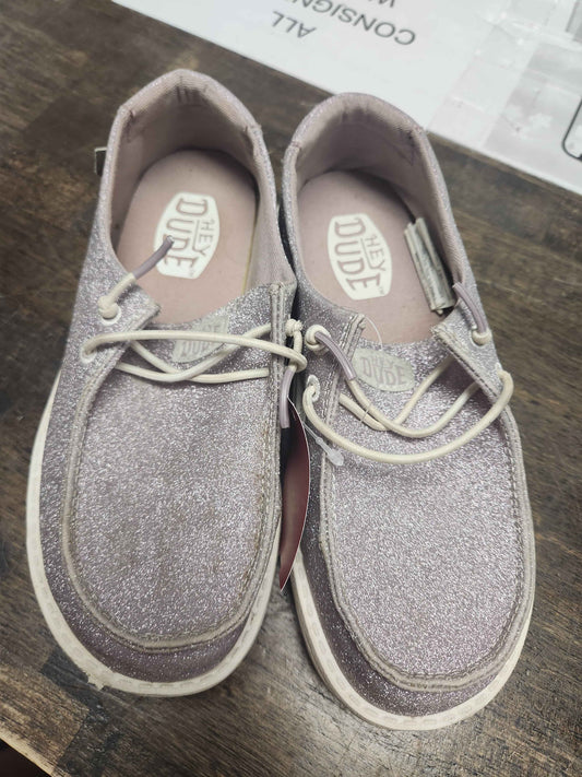 Purple Glitter Hey Dude Slip Ons, 1Y G