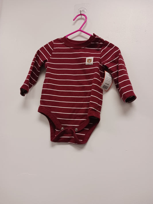Burgandy Garanimals Long Sleeve Striped Onesie, 3-6M B