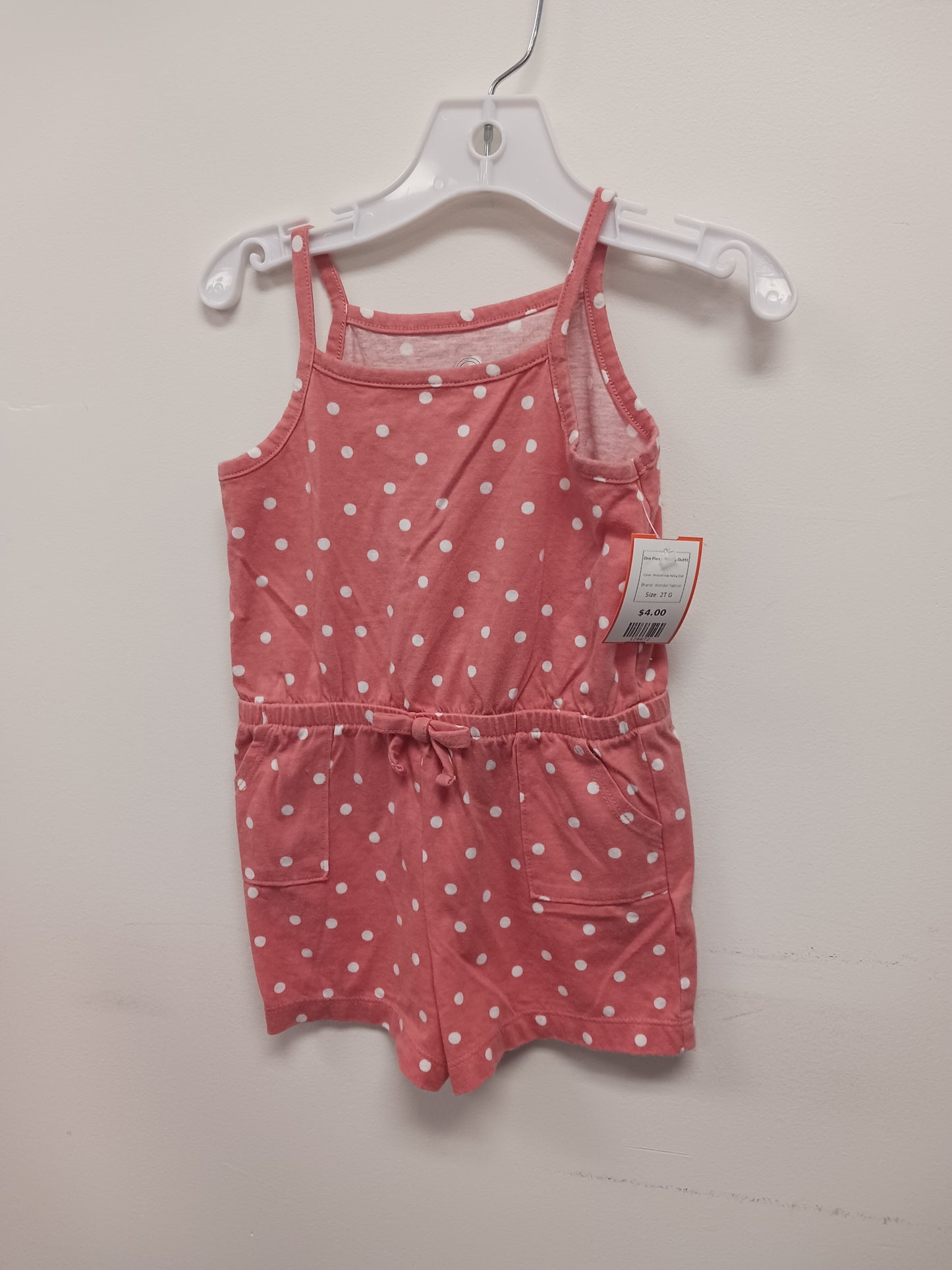 Pink/White Polka Dot Wonder Nation One Piece Shorts Outfit, 2T G