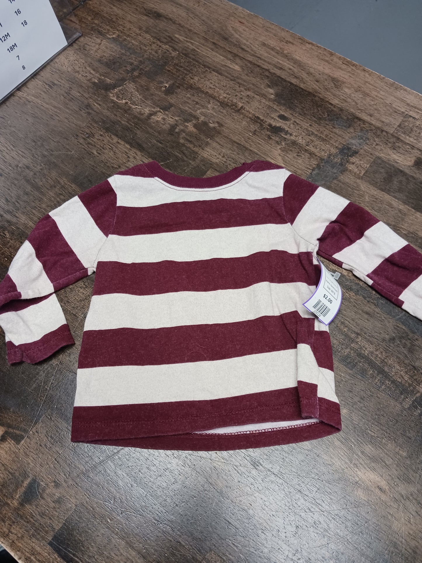 Burgandy/white Garanimals Long Sleeve Striped Shirt 6-9m, 6M B