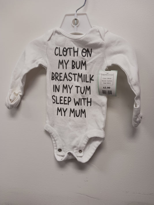 White Carters Long Sleeve Onesie, NB B