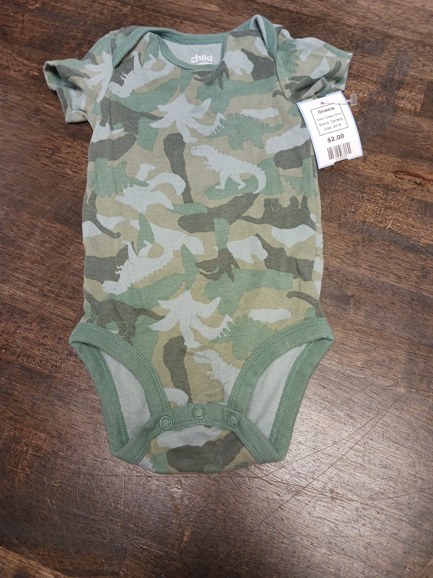 Green Dino Carters Onesie, 3M B