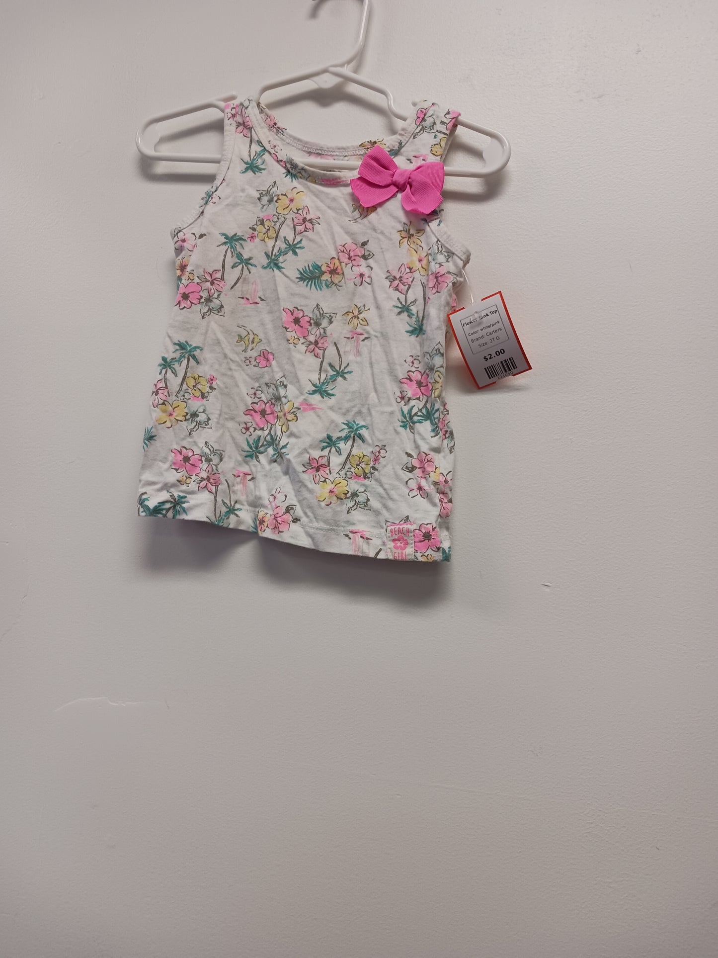white/pink Carters Flower Tank Top, 2T G
