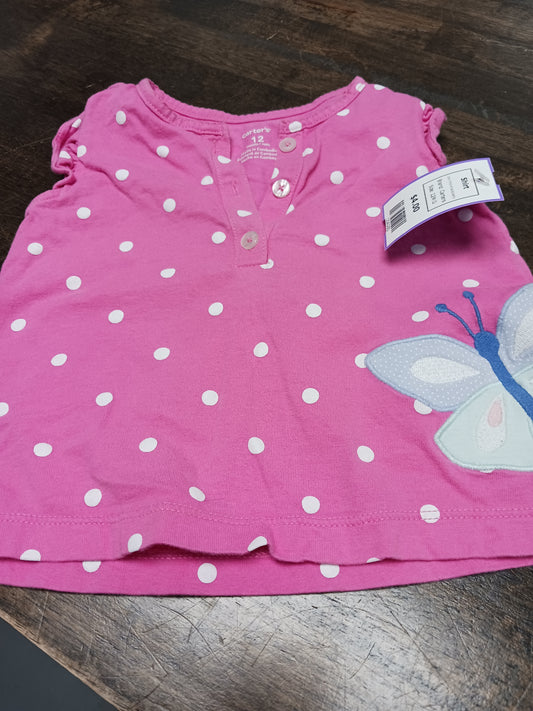 Pink/White Butterfly Carters Shirt, 12M G
