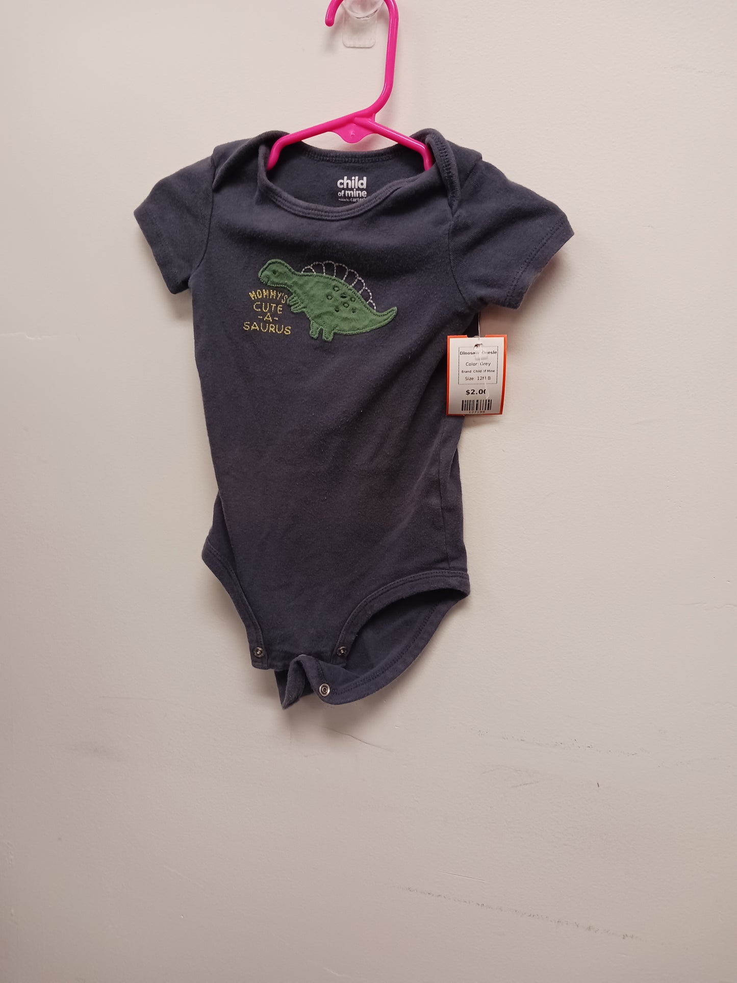 Grey Child of Mine Dinosaur Onesie, 12M B