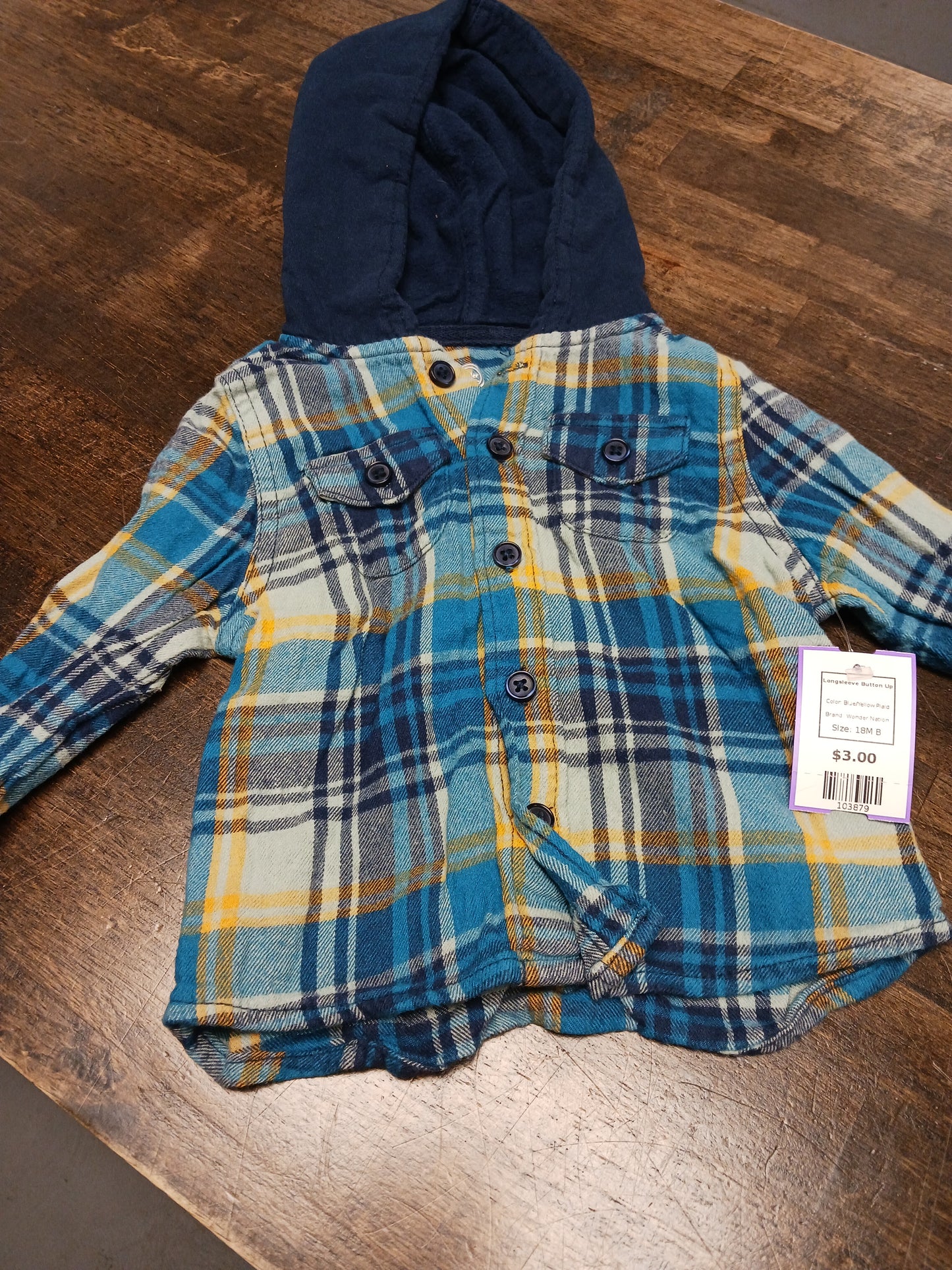 Blue/Yellow Plaid Wonder Nation Longsleeve Button Up, 18M B
