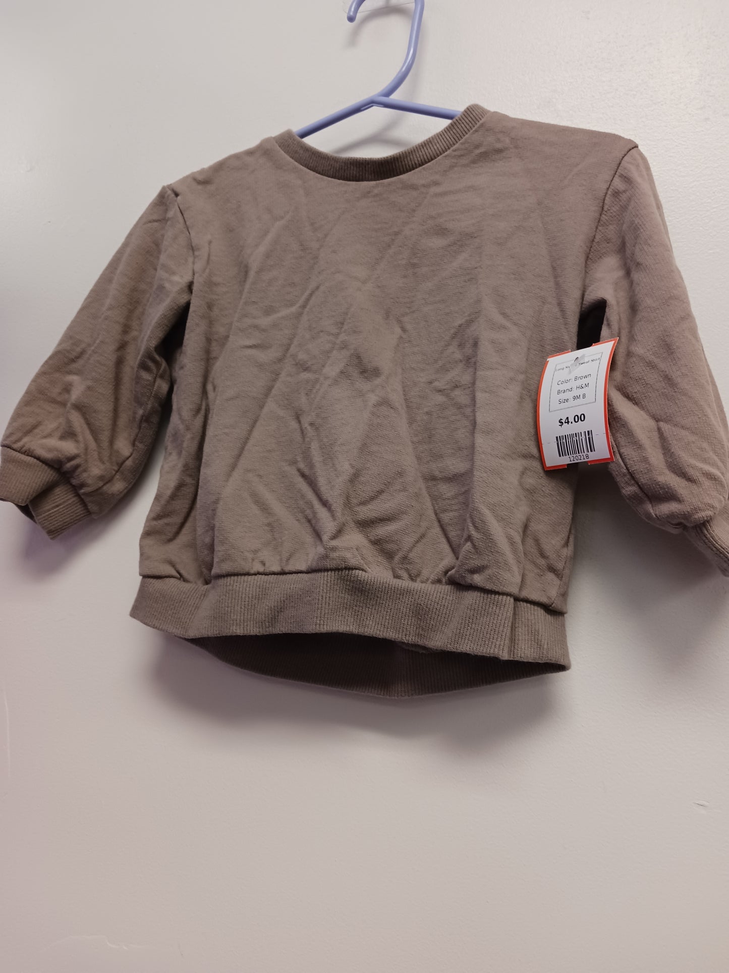 Brown H&M Long Sleeve Sweat Shirt, 9M B