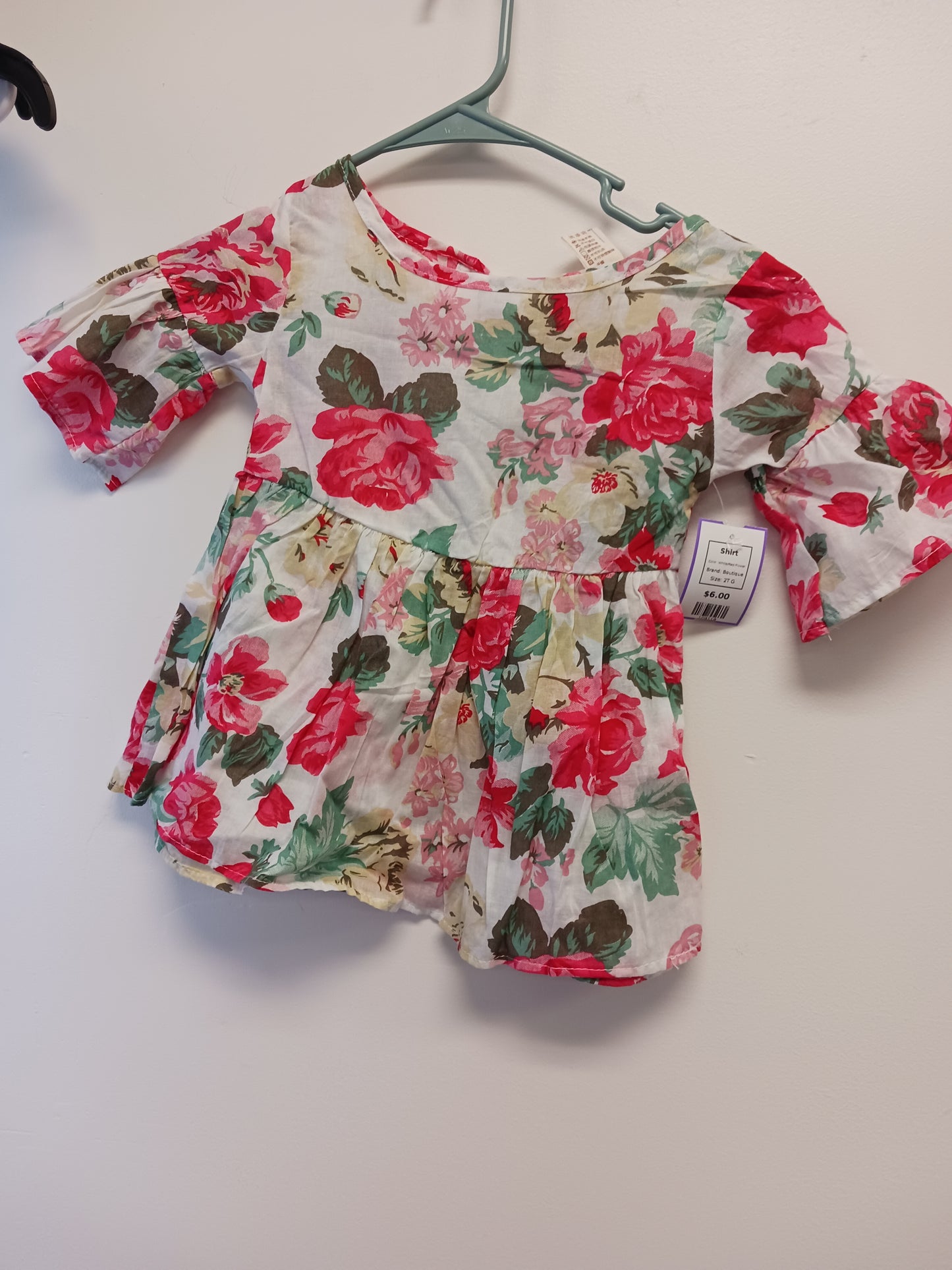 White/Red Flower Boutique Shirt, 2T G