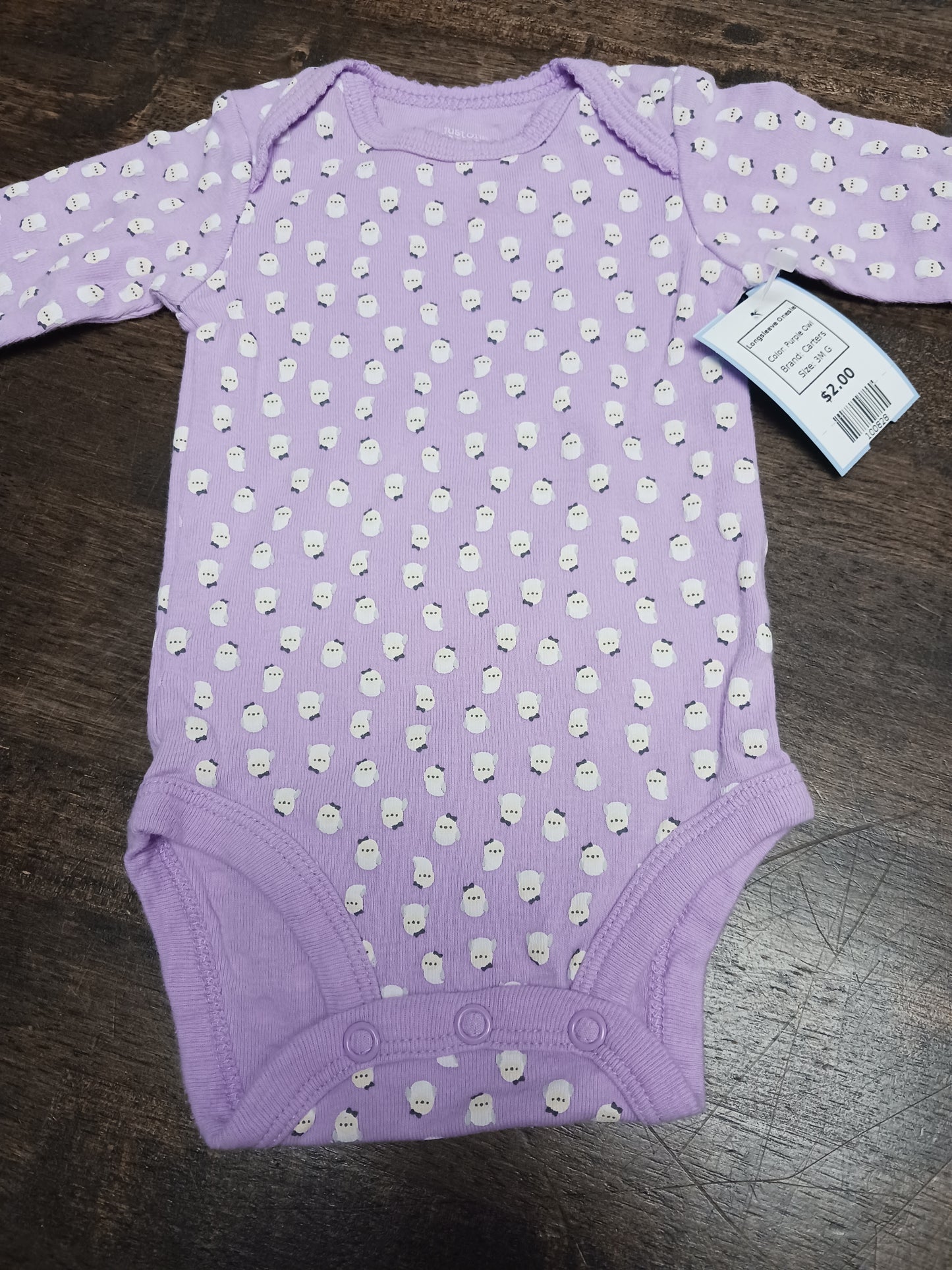 Purple Owl Carters Longsleeve Onesie, 3M G