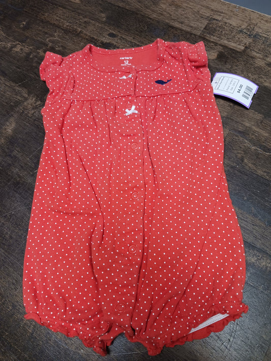 Orange/White Polka Dot Carters Short One Piece, 12M G
