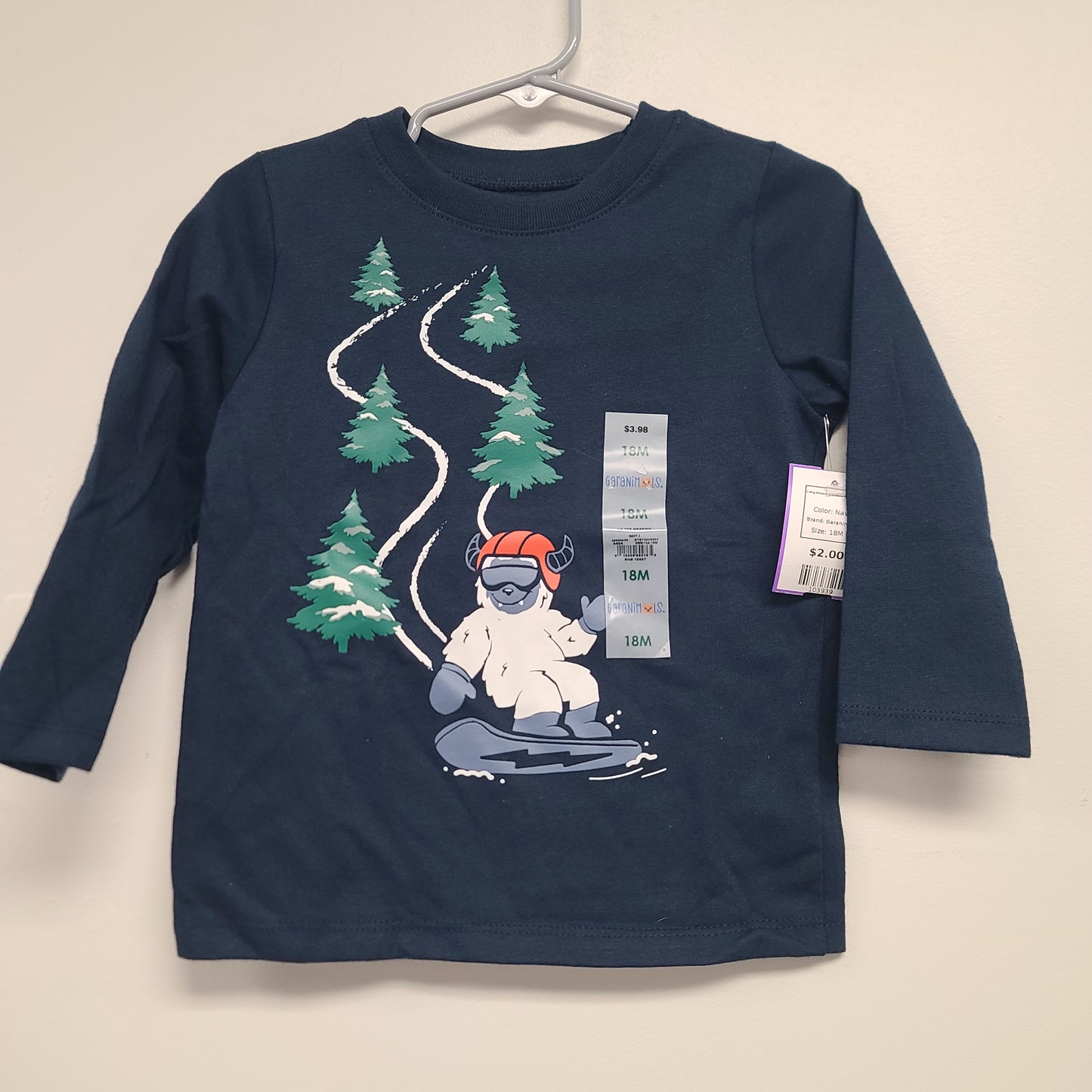 Navy Garanimals Long Sleeve snowboarding tshirt, 18M B