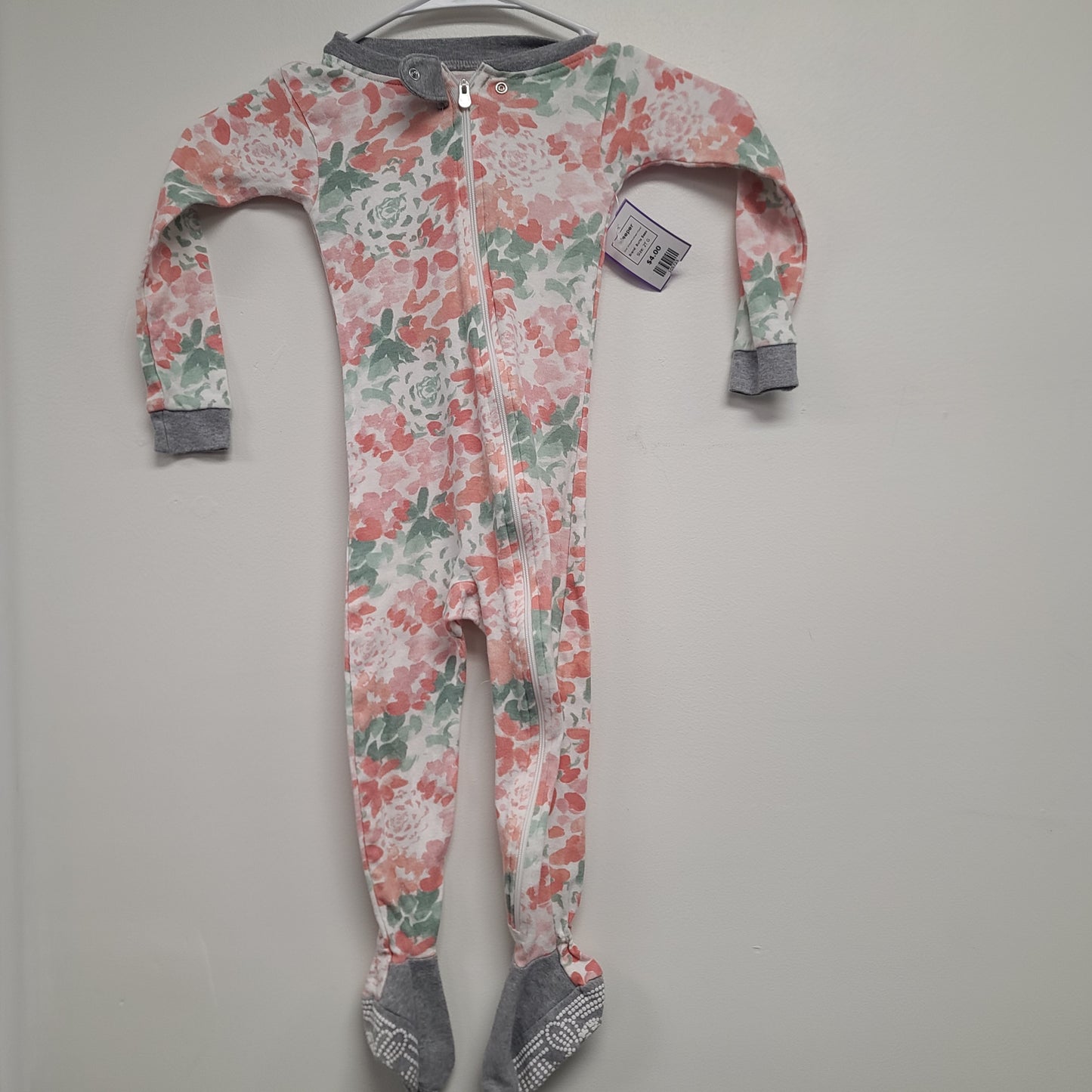 White/Pink/Green Flower Burts Bees Sleeper, 2T G